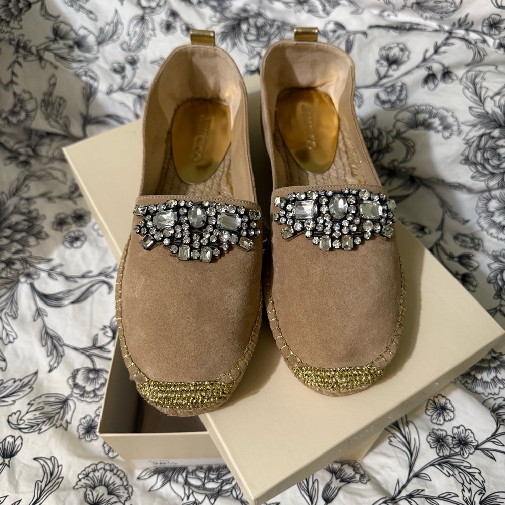 Jimmy Choo Embellished Tan Loafers